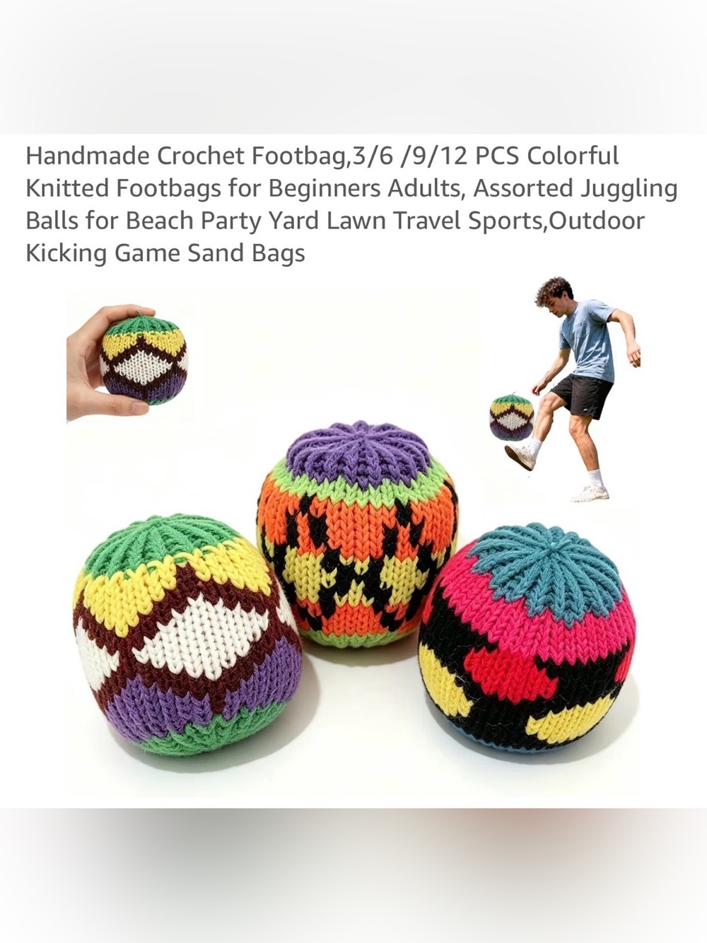 Handmade Crochet foot bag 3 pcs colorful knitted sand bags jiggling balls